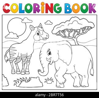 Libro da colorare natura africana argomento 7 - illustrazione dell'immagine. Foto Stock