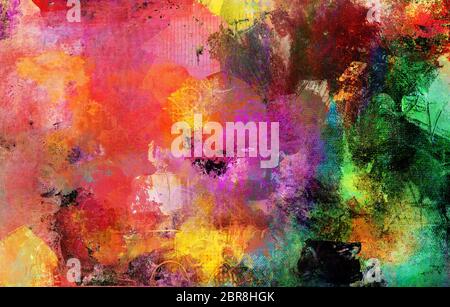 Texture di vernice astratta sfondo creato utilizzando diverse fotografie, scansioni e strati dipinti a mano, acrilici e oli. Arte, tempo libero, sottomultuito, ro Foto Stock