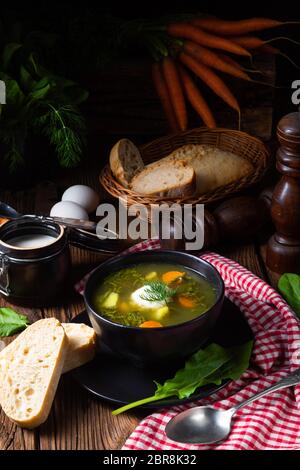 Rustikal Sorrel minestra di patate e crema di latte Foto Stock