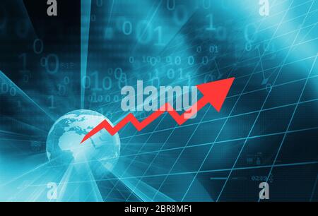 Economica Globale concetto di salita con la freccia rossa nella parte anteriore, per far crescere il business del concetto. 3D Rendering 3D illustrazione Foto Stock