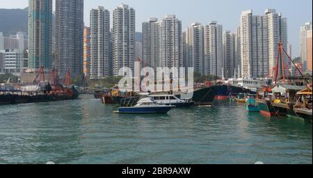 Aberdeen, Hong Kong 12 maggio 2019: Porto di pesca di Hong Kong all'interno del rifugio tifone Foto Stock