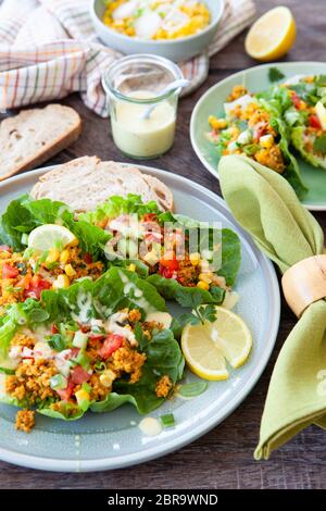 Colorato con insalata di lattuga fresca, couscous e verdure Foto Stock