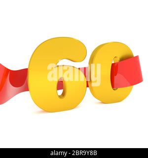 Grande golden 60 con un nastro rosso, rendering 3D Foto Stock