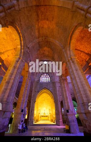 Vista interna della chiesa di Abbaye Sainte-Marie de Fontfroide o Fontfroide Abbazia vicino Narbonne, dipartimento Aude, Occitanie, Francia, Foto Stock