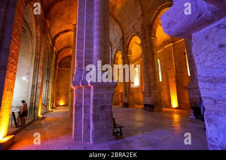 Vista interna della chiesa di Abbaye Sainte-Marie de Fontfroide o Fontfroide Abbazia vicino Narbonne, dipartimento Aude, Occitanie, Francia, Foto Stock
