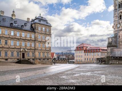 Città vecchia panorama comprendente la nuova residenza intorno Domplatz di Bamberg, una città della Baviera Foto Stock