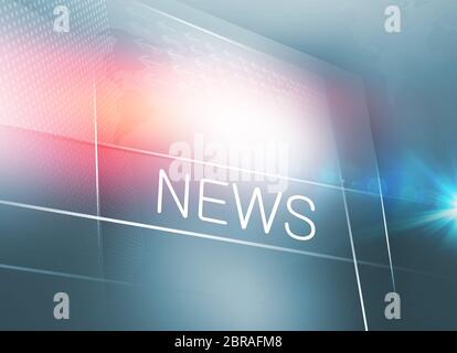 Grande TV a schermo piatto con notizie testo, con lens flare sul bordo destro. 3d illustrazione Foto Stock