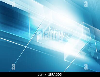 Il futuristico grande TV a schermo piatto con 3d scatole trasparenti e news il testo. 3d illustrazione Foto Stock