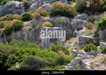 Le rovine della città di Mira, Kekova, antica città megalitica distrutto da un terremoto. Foto Stock