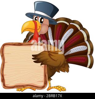 Modello di bordo con carino tacchino su sfondo bianco illustrazione Illustrazione Vettoriale