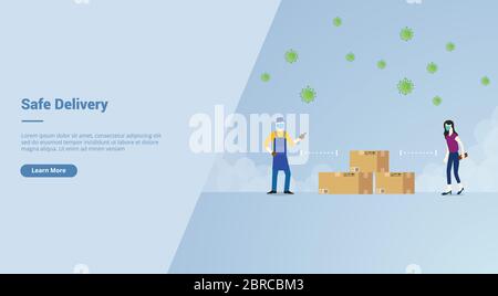 Concetto di campagna di distribuzione sicura per l'atterraggio di modello di Web site o il Web site della home page illustrazione moderna piatta del vettore di stile del cartone animato Foto Stock