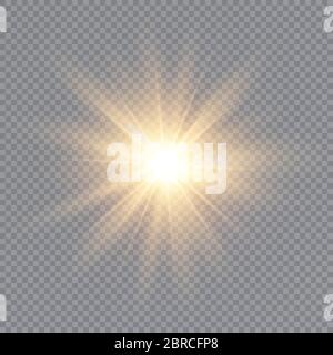 Effetto luce luminescente. Star Burst con sparkles. Illustrazione del vettore Sun. Illustrazione Vettoriale