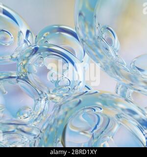 Gocce d'acqua che si levitano. Sfondo di belle gocce d'acqua. Rendering 3D Foto Stock