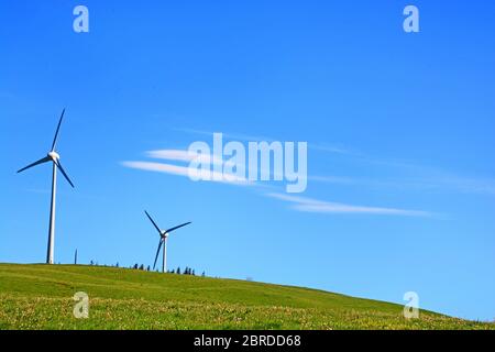 Mulino a vento, altopiano di Cezallier, Parc Naturel Regional des Volcans d'Auvergne, Puy-de-Dome, Auvergne-Rodano-Alpi, Francia Foto Stock