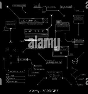 Didascalie dei titoli in stile HUD. Titoli di didascalie di progettazione dell'interfaccia utente futuristica. Elementi di layout per la progettazione fantascientifico, il web, gli eventi informatici, i contenuti video, la casella di chiamata informativa Illustrazione Vettoriale