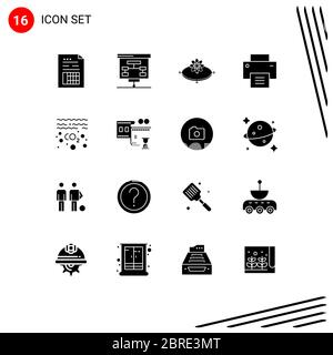 Solid Glyph Pack da 16 simboli universali di utente, interfaccia, statistiche, base, innovazione elementi di disegno vettoriale editabili Illustrazione Vettoriale