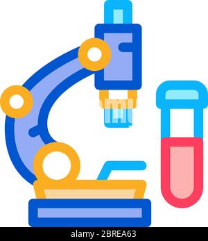 analisi del sangue al microscopio icona vettore illustrazione del contorno Illustrazione Vettoriale