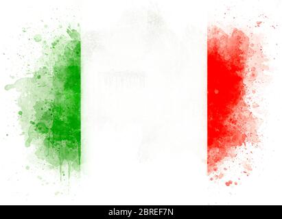 Illustrazione della bandiera italiana acquerello, bandiera italiana acquerello isolato su sfondo bianco Foto Stock