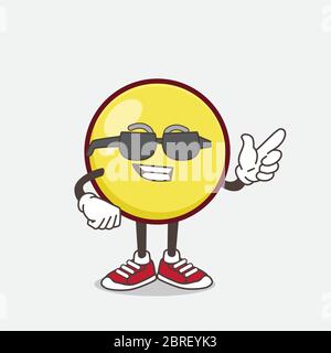Un'illustrazione del carattere giallo della mascotte del cartone animato Emoticon della sfera che indossa gli occhiali neri Illustrazione Vettoriale