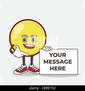 Un'illustrazione del carattere mascotte cartoon Emoticon della sfera gialla che tiene un messaggio del cartello della lavagna Illustrazione Vettoriale