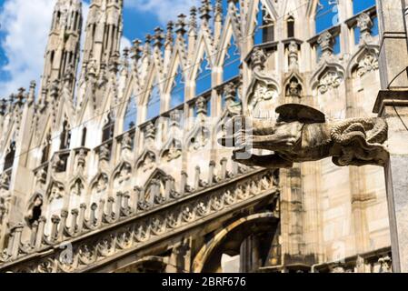 Gargoyle si trova sul tetto del Duomo di Milano. Il Duomo di Milano è la chiesa più grande d'Italia e la quinta più grande d'Italia Foto Stock