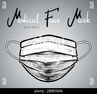 Maschera medica illustrazione vettoriale disegnata a mano isolata sullo sfondo. Illustrazione Vettoriale