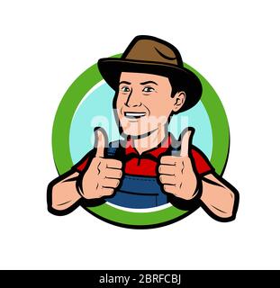 Logo o etichetta contadino. Agricoltura, agricoltura illustrazione vettoriale Illustrazione Vettoriale