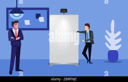 simulato su illustrazione di roll up banner dimostrazione in una mostra Illustrazione Vettoriale