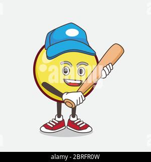 Un'illustrazione del personaggio mascotte cartoon giallo Emoticon che gioca a baseball Illustrazione Vettoriale