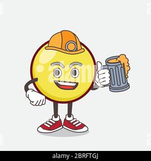 Un'illustrazione del personaggio mascotte cartoon giallo Emoticon che tiene un bicchiere di birra Illustrazione Vettoriale