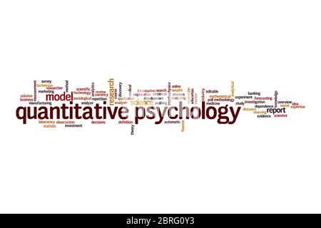 Concetto di cloud di psicologia quantitativa su sfondo bianco Foto Stock