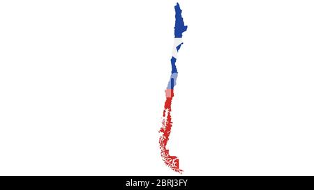 Mappa del Cile con trama bandiera su sfondo bianco, illustrazione,testurizzata , simboli del Cile, per la pubblicità, promuovere, TV commerciale, annunci, web design, Foto Stock