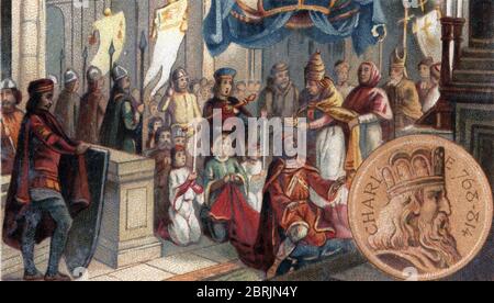 'Acro (Couronnement) de Charlemagne (742 - 814) en 800 par le Pape Leon III' (incoronazione di Carlo Magno (Carlo il grande) come imperatore da papa Leone II Foto Stock