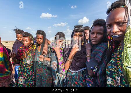 fulani bororo tribù donne in festa nomade nel deserto del Sahara Foto Stock