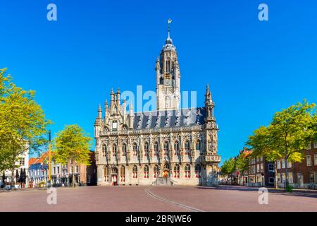 Municipio di Middelburg, provincia di Zeeland, Paesi Bassi. L'edificio in stile tardo gotico è stato completato nel 1520. Middelburg è la capitale della Zelanda. Foto Stock