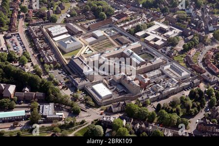 Vista aerea di HMP Durham (prigione di Durham), incluso il tribunale del tribunale della corte di Durham Foto Stock