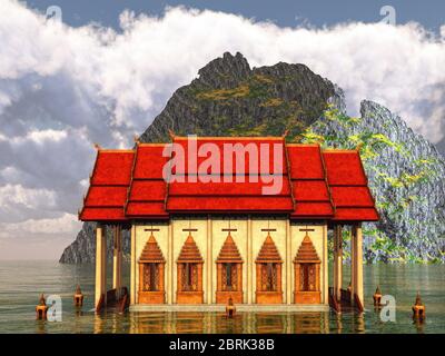 Sun temple - santuario buddista in Himalaya rendering 3D Foto Stock