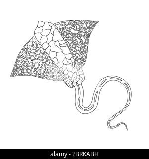 Colorazione. Libro da colorare. Libro da colorare con una foto di un manto stingray in stile zentangle. Disegno di schizzo a mano libera anti-sollecitazione. Illustrazione vettoriale Illustrazione Vettoriale