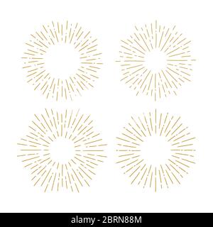 Set di Sunbursts Vintage in forme differenti. Hipster disegnati a mano retrò raggi di rottura degli elementi di design. Illustrazione Vettoriale