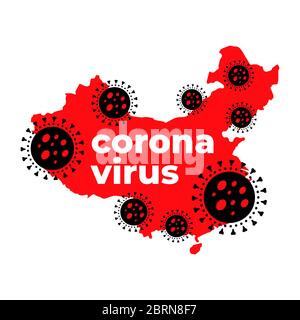 Wuhan coronavirus 2019-nCoV concetto. Mappa cinese focolaio coronavirus. Concetto di protezione da pandemia di virus. Illustrazione Vettoriale