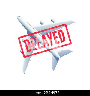 Voli in ritardo, aereo con timbro ritardato. Illustrazione Vettoriale