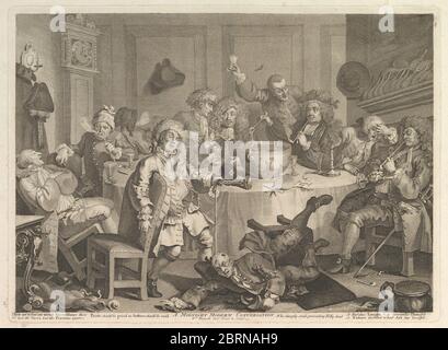 A Midnight Modern Conversation, artista William Hogarth (1697 – 1794), anno 1732 Foto Stock