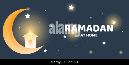 Concetto di religione. Ramadan essere benedetto adorare a casa coronavirus protezione sociale distanziamento. Fermare l'epidemia di coronavirus o di covid-19. Vettore illustrat Illustrazione Vettoriale