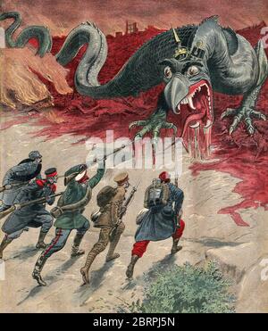 SUS au monstre! Morte al mostro! Insegua il mostro e distruggalo !), Francia, 1914. Guglielmo II (1859-1941) Imperatore tedesco e Re di Prussia. Foto Stock