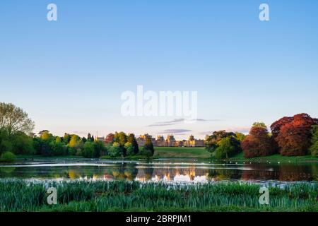 Blenheim Palace nella primavera del sole di prima mattina all'alba. Woodstock, Oxfordshire, Inghilterra Foto Stock