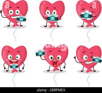 Fotografo professione emoticon con amore rosso baloon cartoon carattere Illustrazione Vettoriale