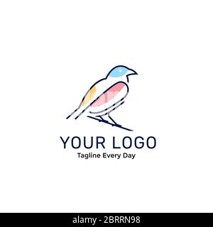 Modello di disegno con logo Bird Illustrazione Vettoriale