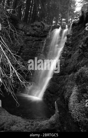 La terza cascata sul Nant Bwrefwr tra il parcheggio e l'Afon Caerfanell. Foto Stock