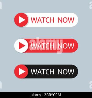 Icona pulsante Watch now impostata Illustrazione Vettoriale