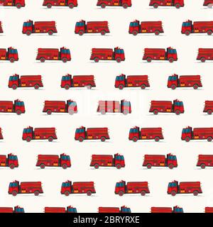 I bambini dei camion dei pompieri disegnano un modello ripetitivo per l'arredamento Illustrazione Vettoriale